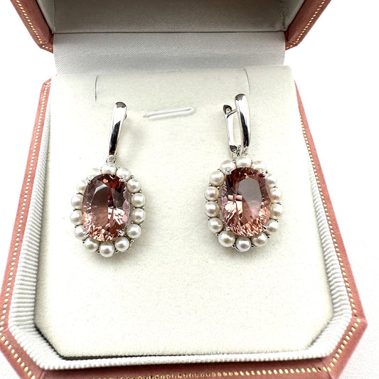 Pink Zandrite Freshwater Pearl Sterling Silver Pierced Earrings Signed BBJ