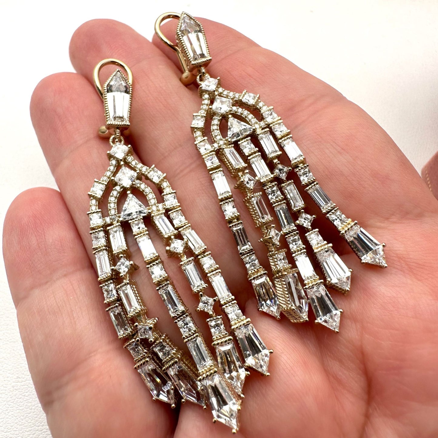 Cubic Zirconia Chandelier Pierced Earrings Gold Plated Sterling Silver