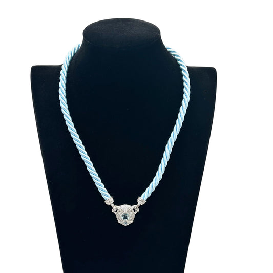 Judith Ripka Necklace Blue Silk Cord Sterling Silver Cubic Zirconia 18 Inch