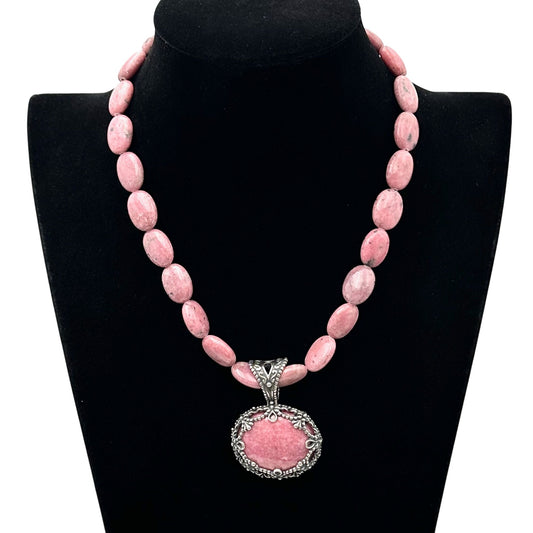 Carolyn Pollack Pink Rhodonite Sterling Silver Pendant Necklace