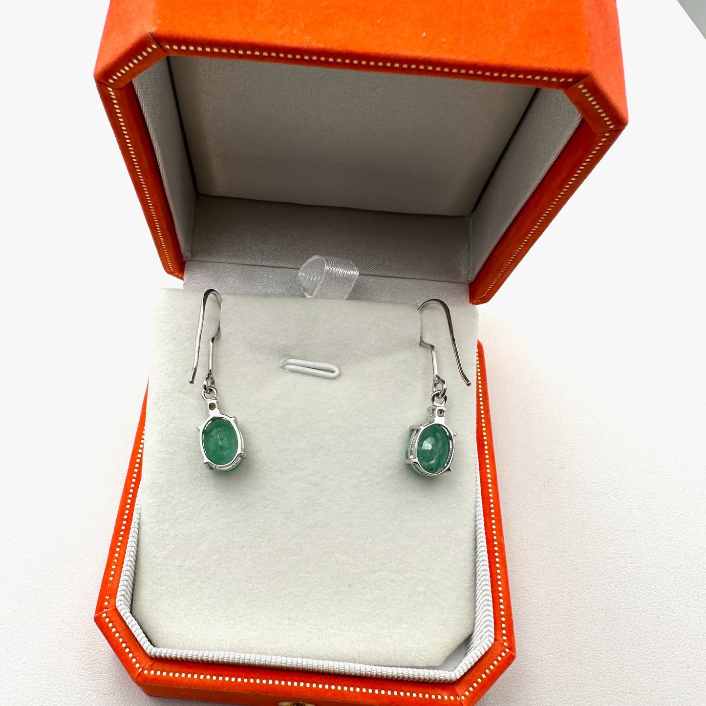 Emerald & White Topaz Sterling Silver Pierced Earrings