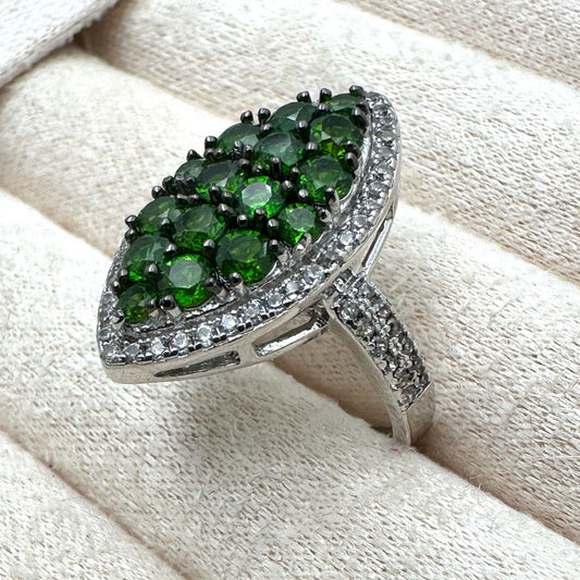 Chrome Diopside & Sapphire Ring Sterling Silver Size 8 Statement Jewelry