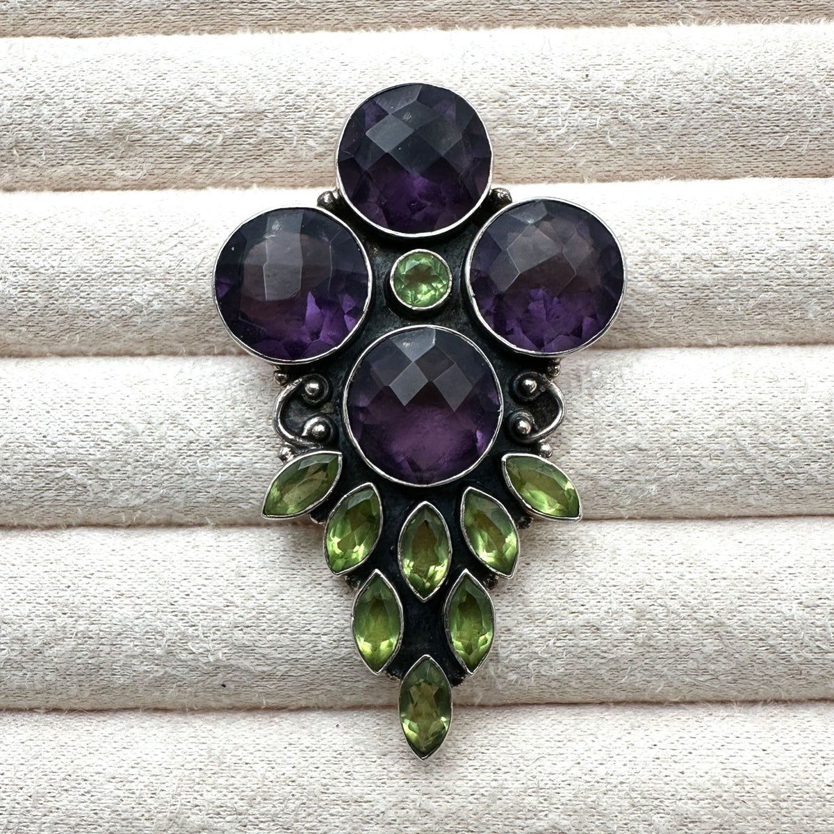 Amethyst Peridot Gemstone Sterling Silver Pendant 2.25 Inch