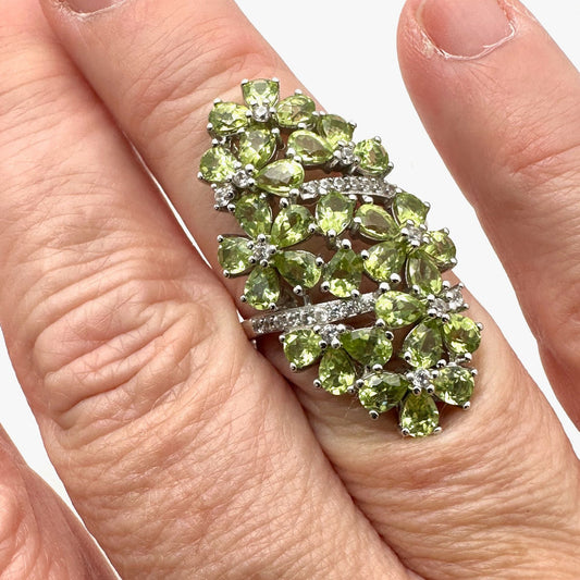 BBJ Peridot White Topaz Ring Sterling Silver Size 8 Statement Jewelry