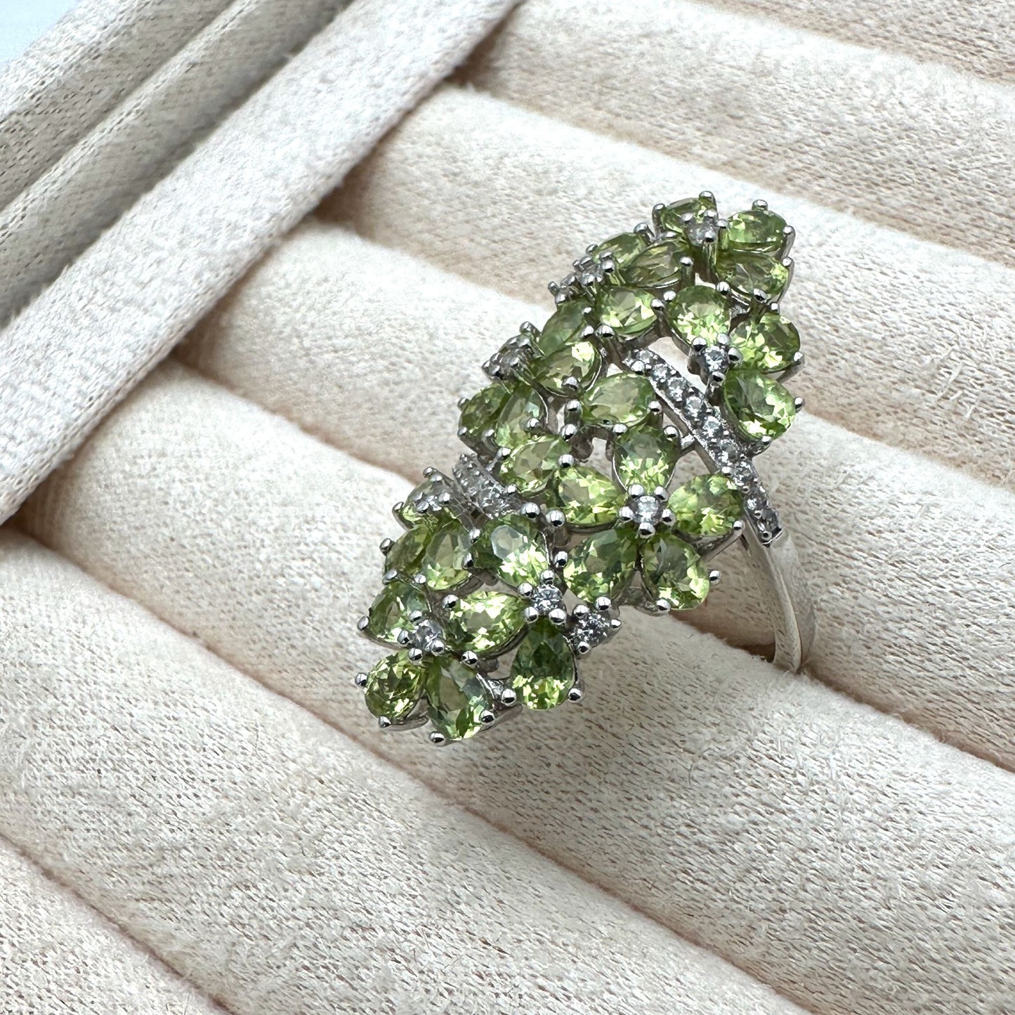 BBJ Peridot White Topaz Ring Sterling Silver Size 8 Statement Jewelry