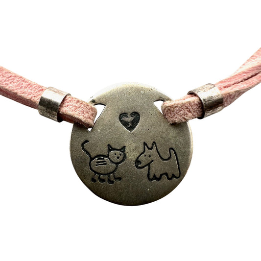 Vintage Silpada Pets Cat Dog Pendant Sterling Silver Silk Suede 15" Necklace