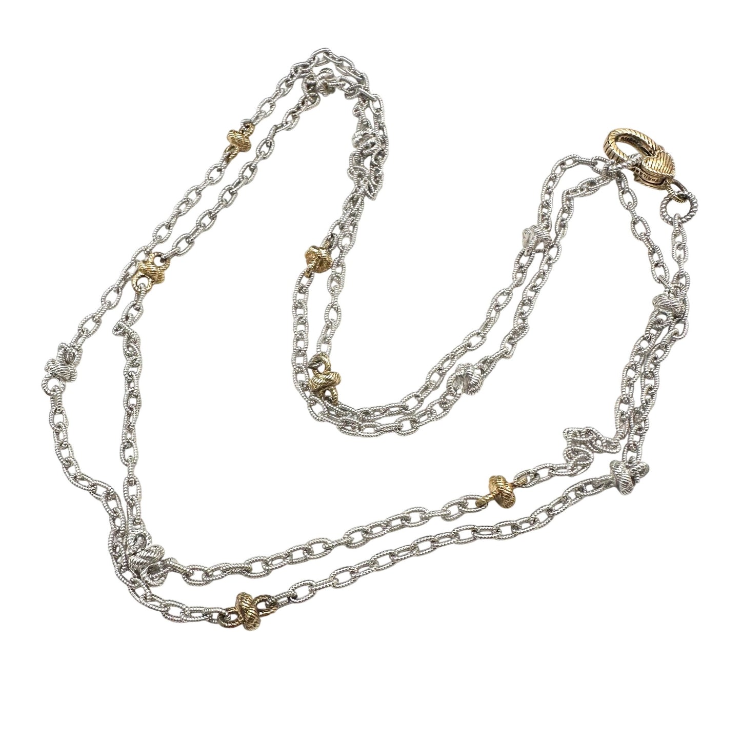 Judith Ripka Necklace Sterling Silver Gold Plated Accents Station Chain 34 Inch