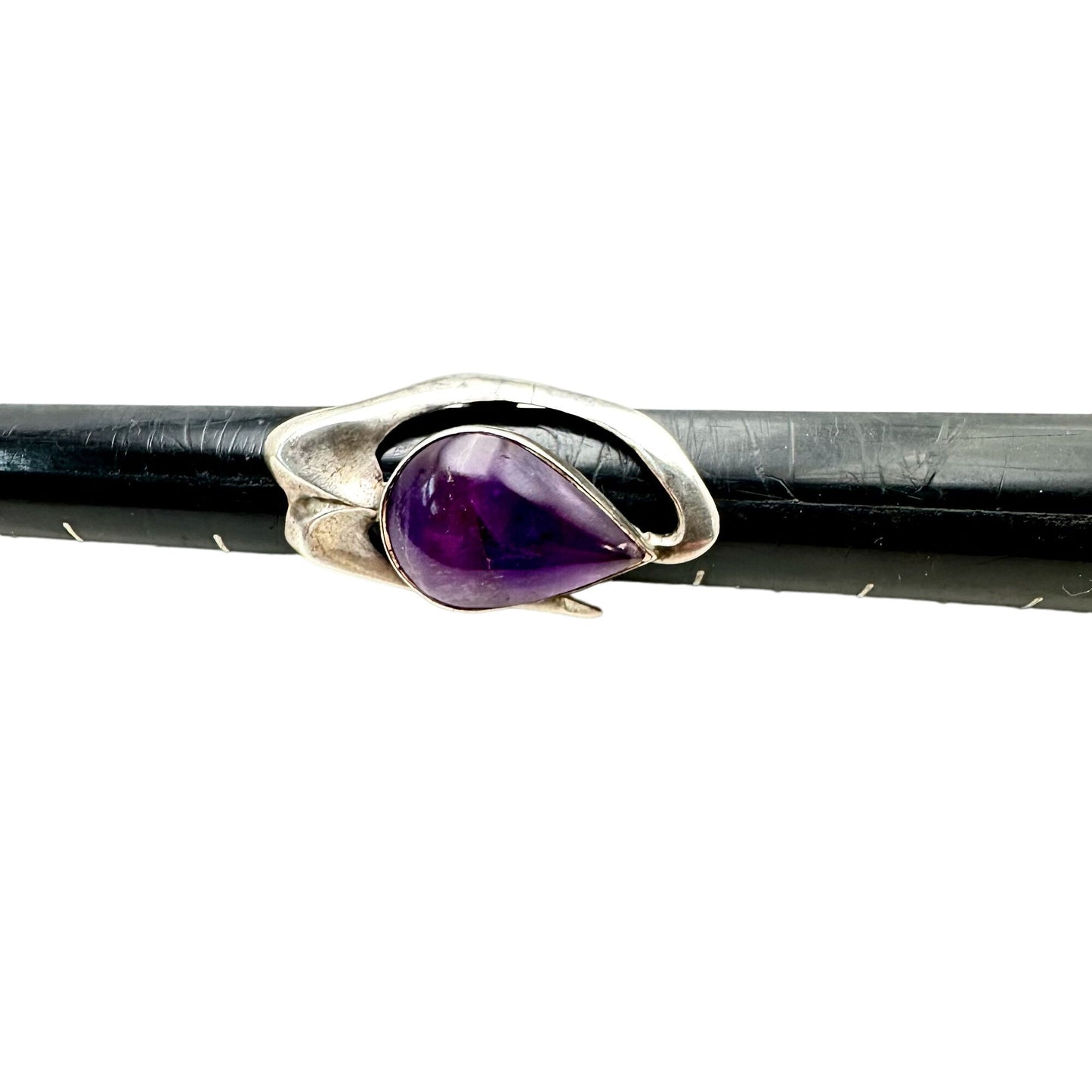 Stunning Vintage Modernist Ring Sterling Silver Amethyst Size 6.5