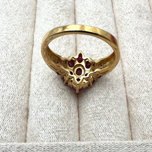 Ruby Diamond Cluster Ring Gold Plated Sterling Silver Size 8 Signed BBJ