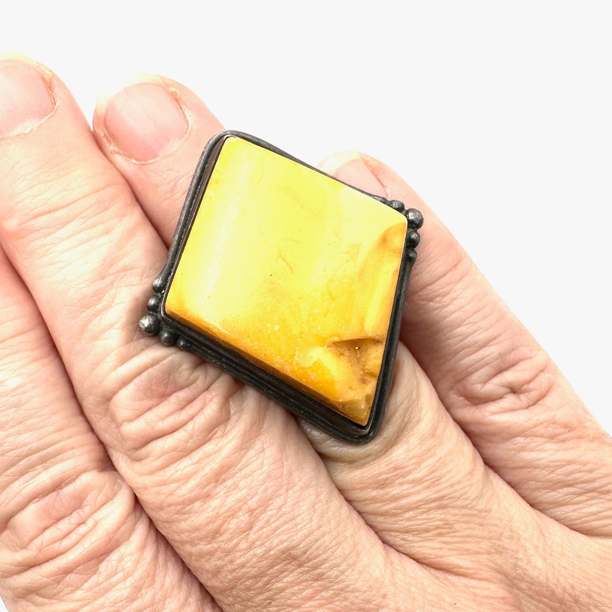 Vintage Mid Century Butterscotch Amber Sterling Silver Ring Size 7
