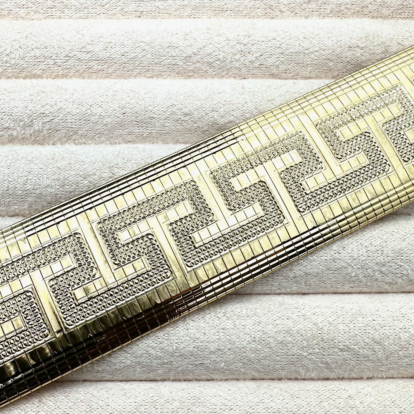 Moda Al Massimo Italy 18K Yellow Gold Plated Wide Greek Key Bracelet 7.5 Inch