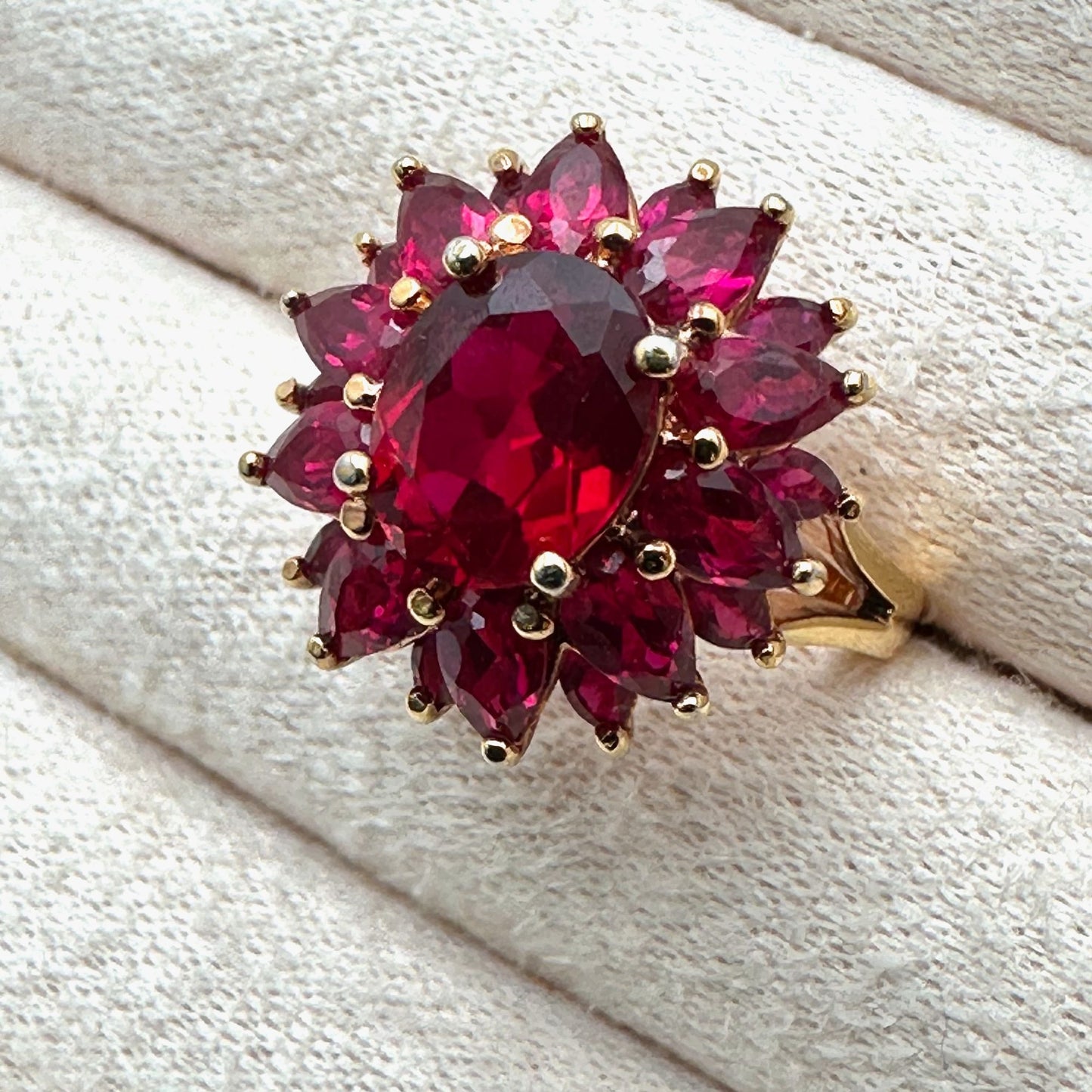 Ross Simons Red Ruby Cluster Ring Gold Plated Sterling Silver Size 7