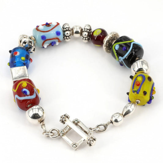 Authentic Retired Silpada Sterling Silver & Lampwork Glass Bead 38g Bracelet 8"