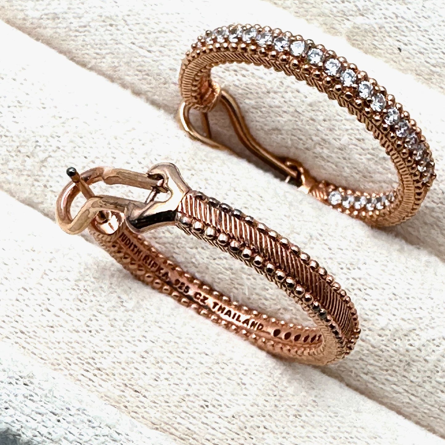 Judith Ripka Pierced 1 Inch Hoop Earrings Rose Gold Plated Sterling Silver