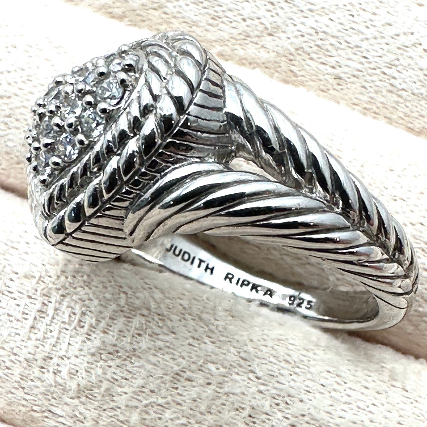 Judith Ripka Ring Sterling Silver Cubic Zirconia Heart Size 9 Unique Gift