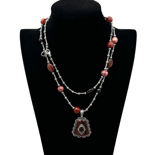 Carolyn Pollack Red Tigers Eye Pearl Sterling Silver Pendant Necklace 36"