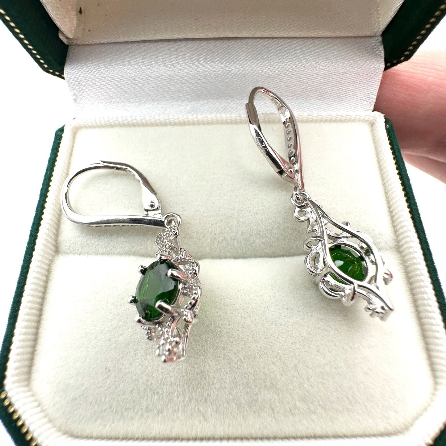 Chrome Diopside Diamond Accent Sterling Silver Earrings Pierced 1.5 Inch
