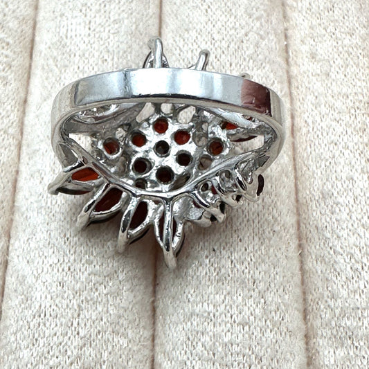 Garnet Cluster Ring Sterling Silver Size 8 Statement Jewelry