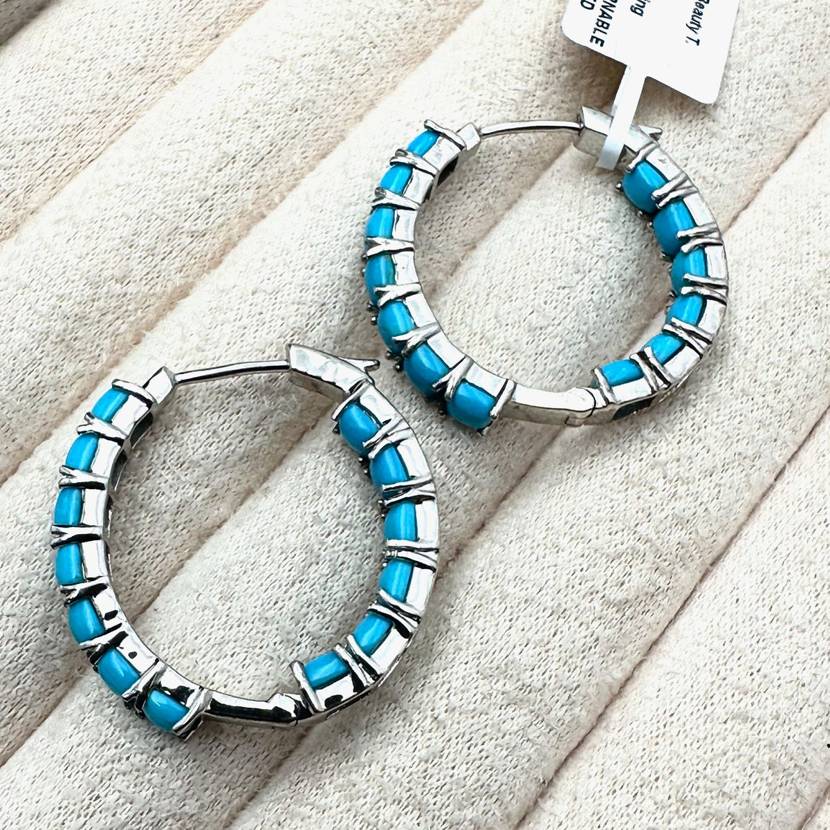 D Joy Sleeping Beauty Turquoise Sterling Silver Inside Outside Hoop Earrings 1"