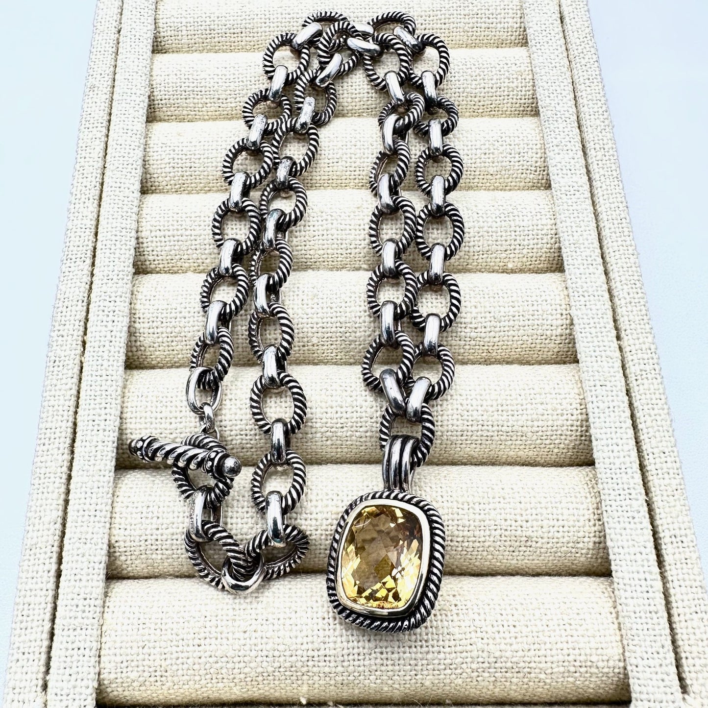 Topaz Sterling Silver Pendant Necklace 18 Inch Heavy Ribbed Chain 58 Grams