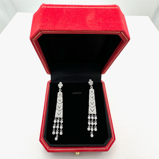 Art Deco Style Earrings Diamond Sterling Silver Pierced Chandelier