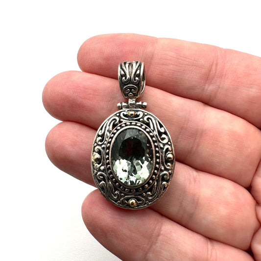 Prasiolite 18K Gold Sterling Silver Pendant 1.5 Inch Luxury