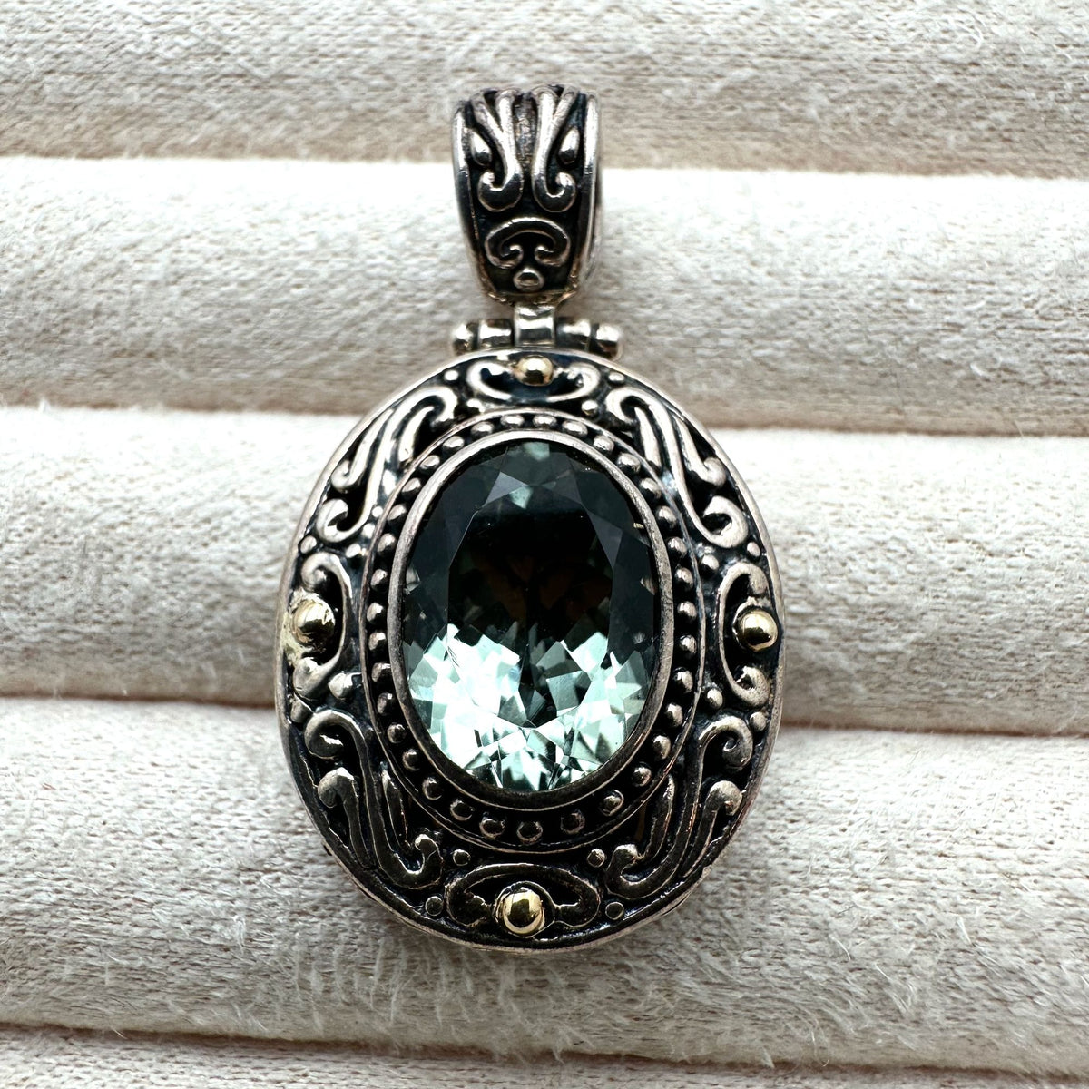 Prasiolite 18K Gold Sterling Silver Pendant 1.5 Inch Luxury