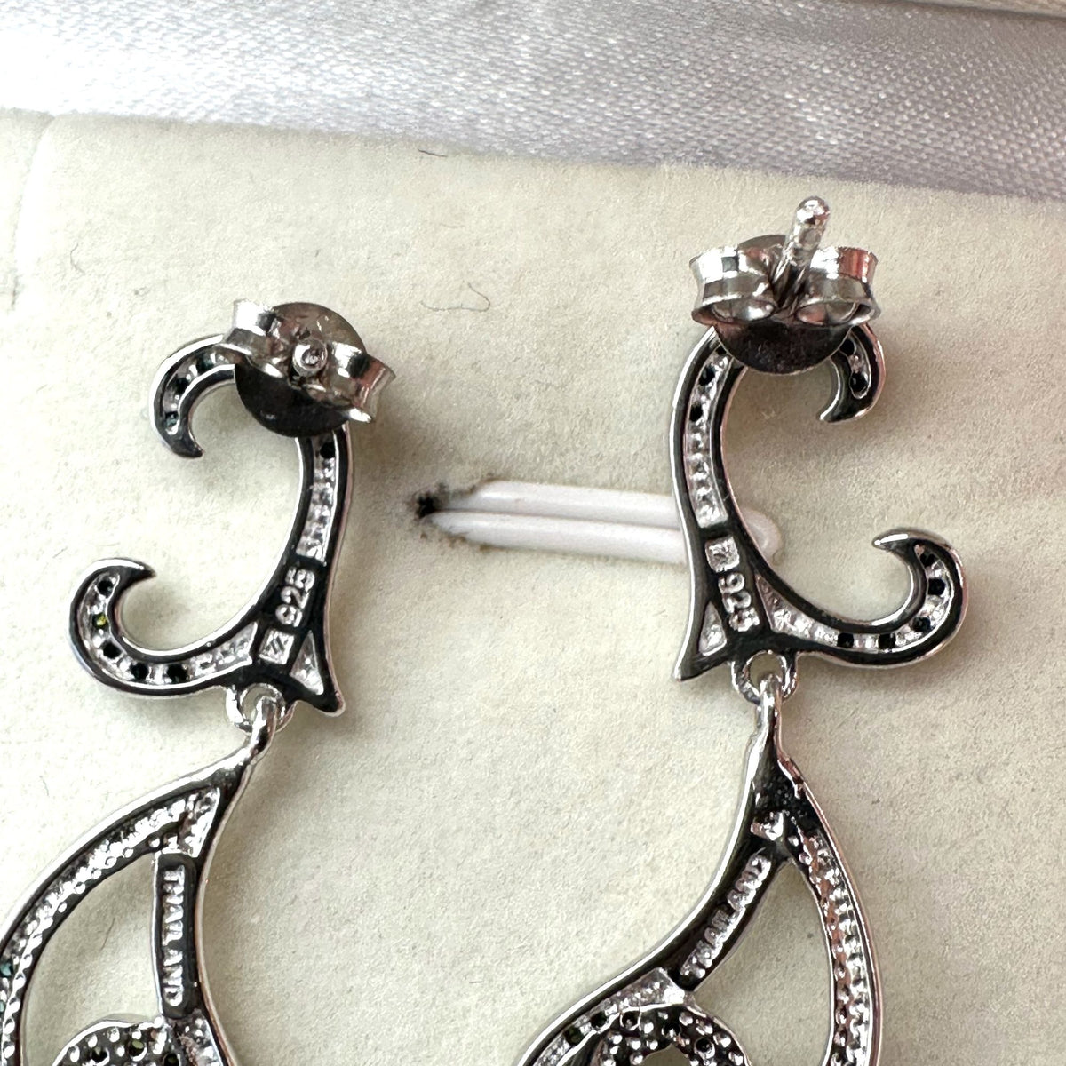 Yellow Green Blue Diamond Sterling Silver Pierced Chandelier Earrings