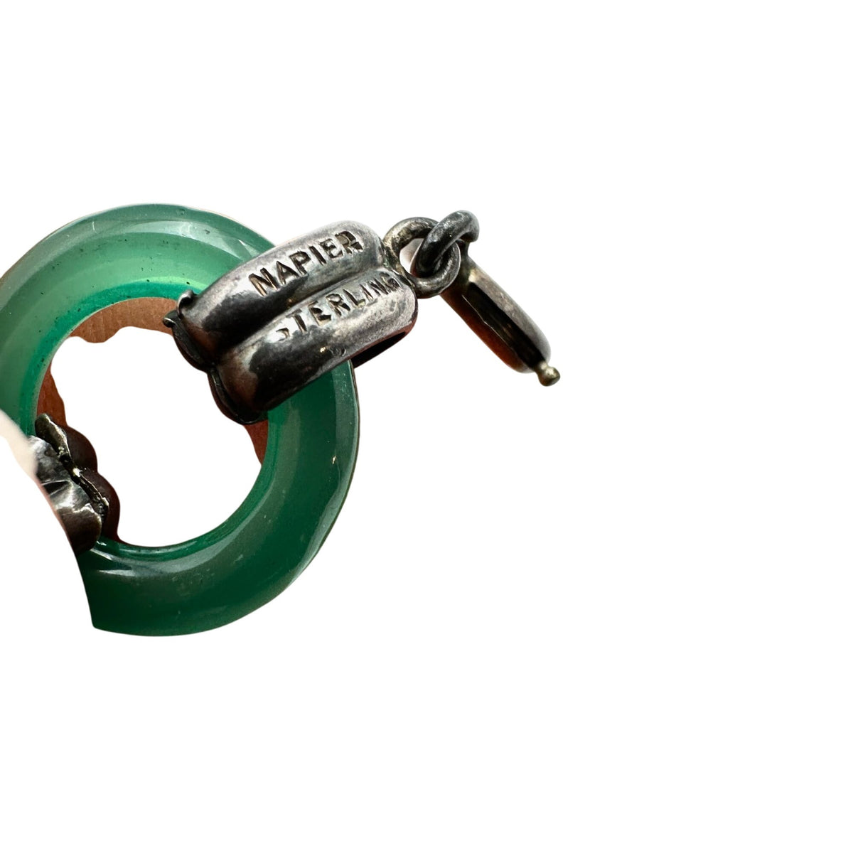 Vintage Napier Sterling Silver Green Czech Glass Bracelet 6.5 Inch