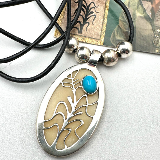Vintage Cippy Crazy Horse Turquoise Gemstone Sterling Silver Pendant Necklace