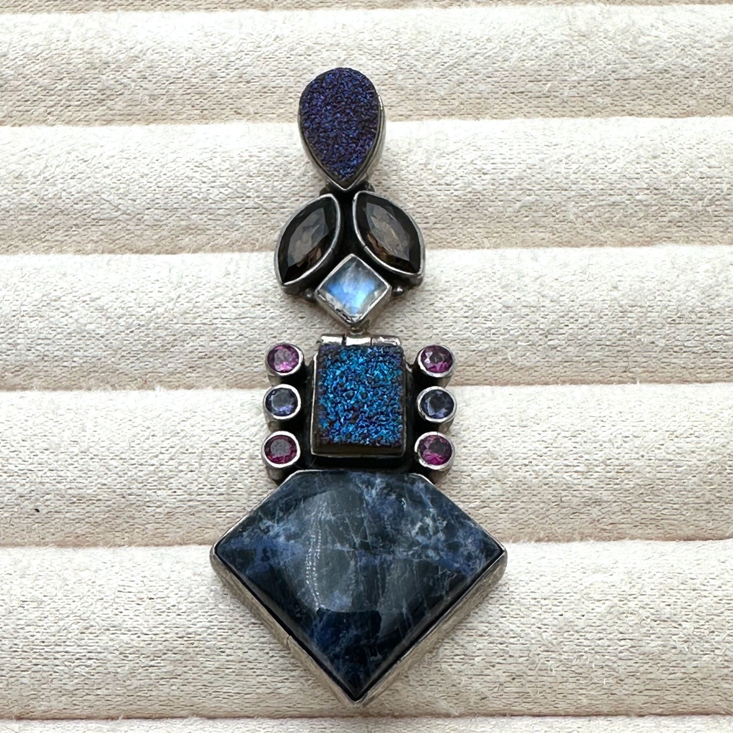 Nicky Butler Multi Gemstone Druzy Quartz Sterling Silver Pendant 2.5 Inch