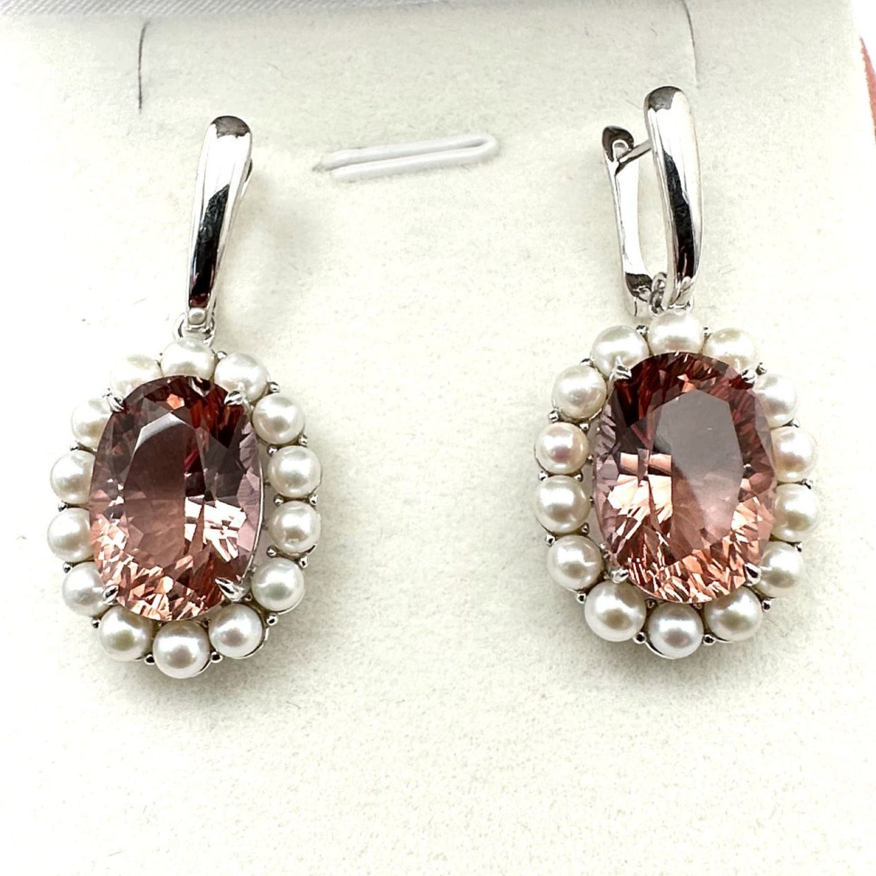 Pink Zandrite Freshwater Pearl Sterling Silver Pierced Earrings Signed BBJ