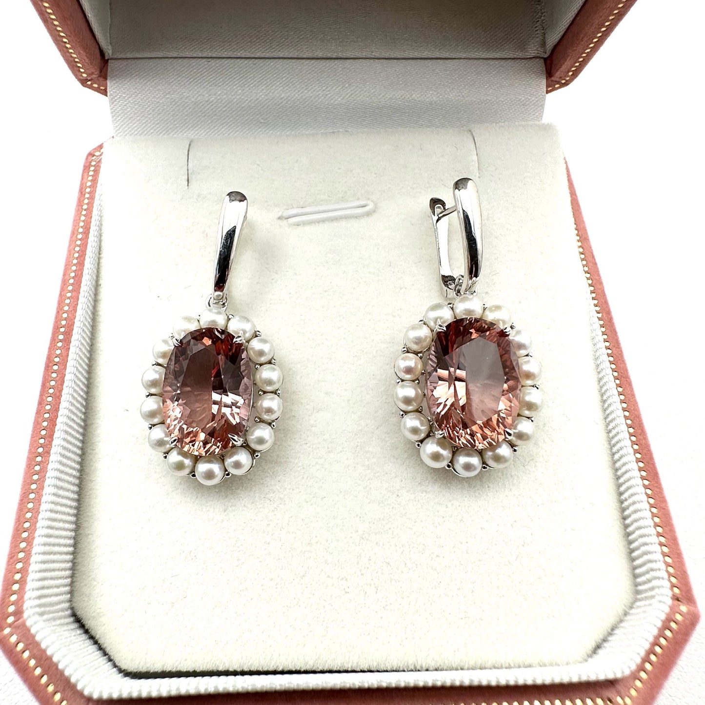 Pink Zandrite Freshwater Pearl Sterling Silver Pierced Earrings Signed BBJ