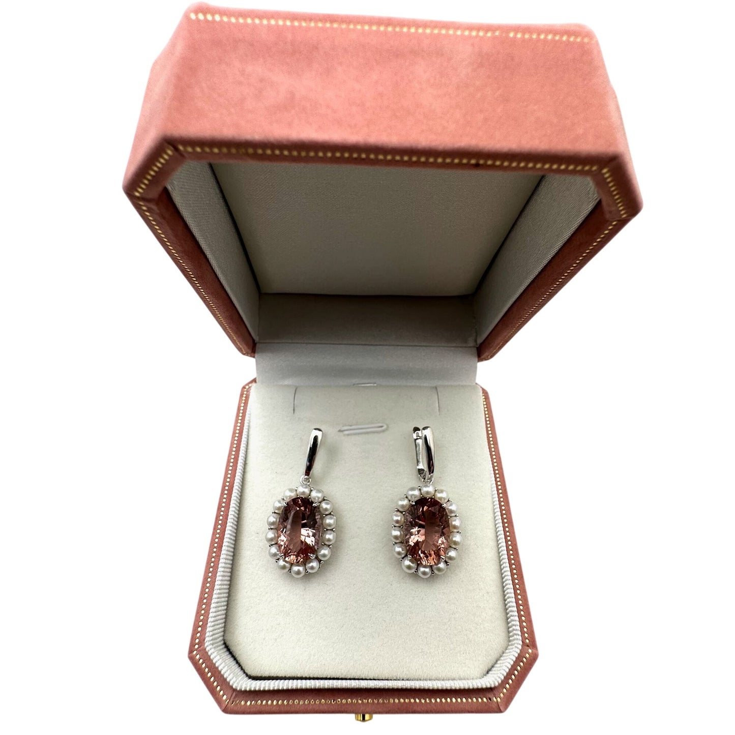 Pink Zandrite Freshwater Pearl Sterling Silver Pierced Earrings Signed BBJ