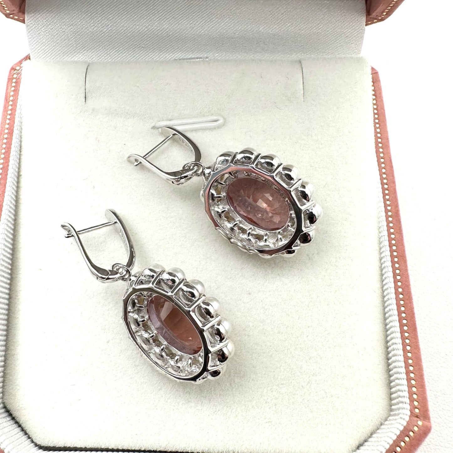 Pink Zandrite Freshwater Pearl Sterling Silver Pierced Earrings Signed BBJ