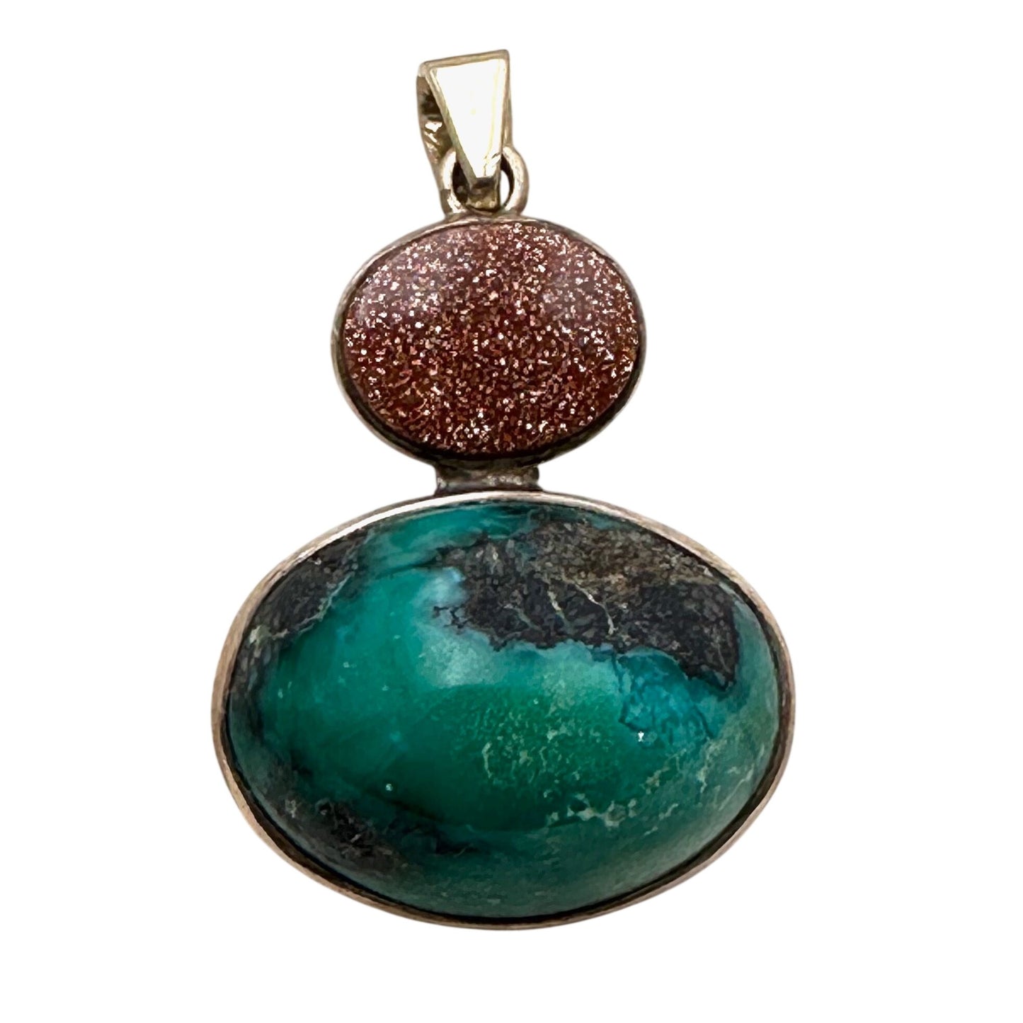10k Yellow Gold Pendant Blue Green Turquoise & Gold Stone Unique Unusual