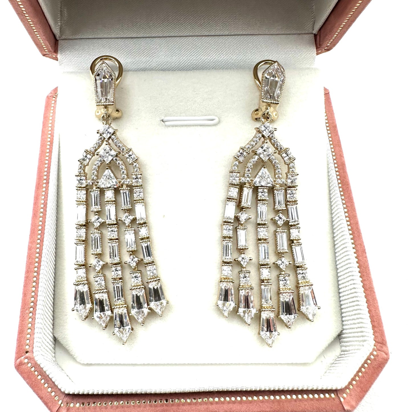 Cubic Zirconia Chandelier Pierced Earrings Gold Plated Sterling Silver