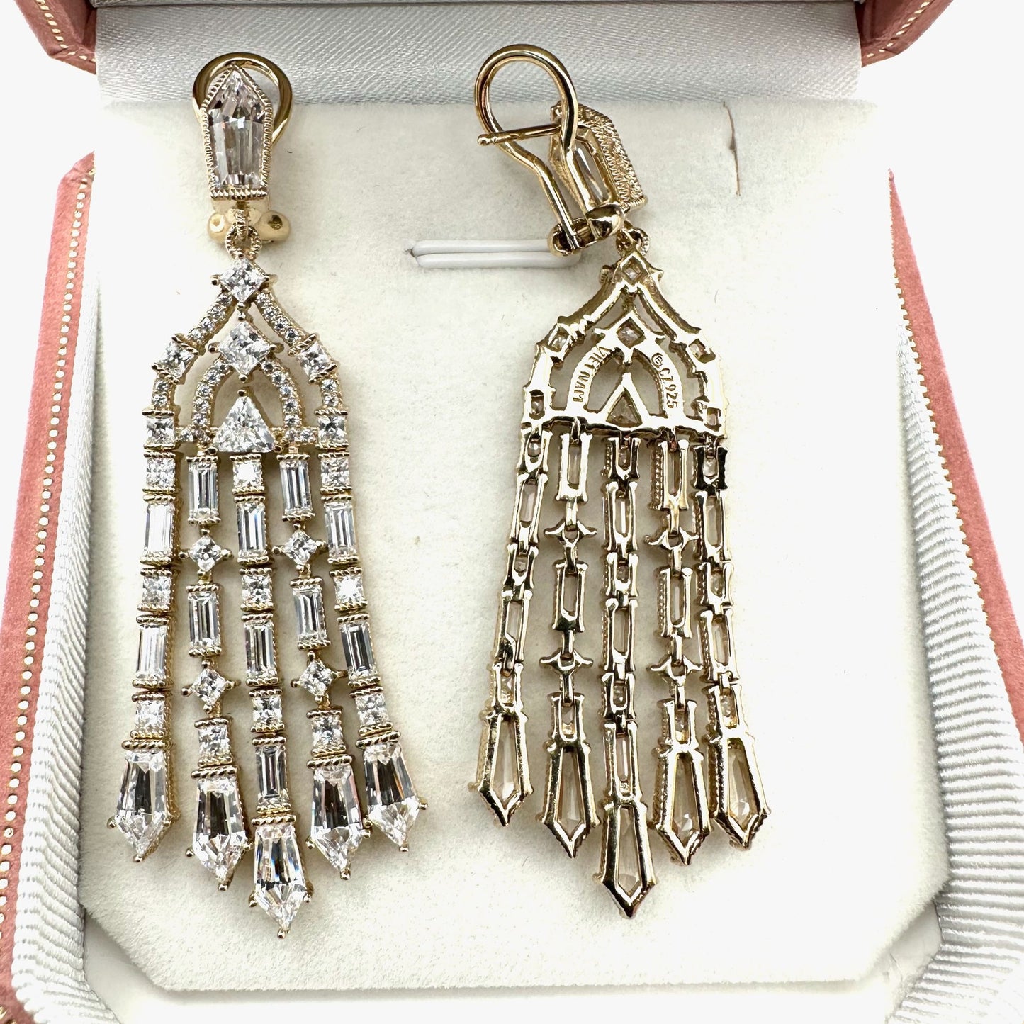 Cubic Zirconia Chandelier Pierced Earrings Gold Plated Sterling Silver