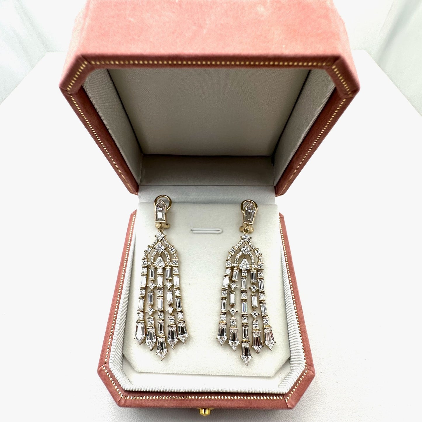 Cubic Zirconia Chandelier Pierced Earrings Gold Plated Sterling Silver
