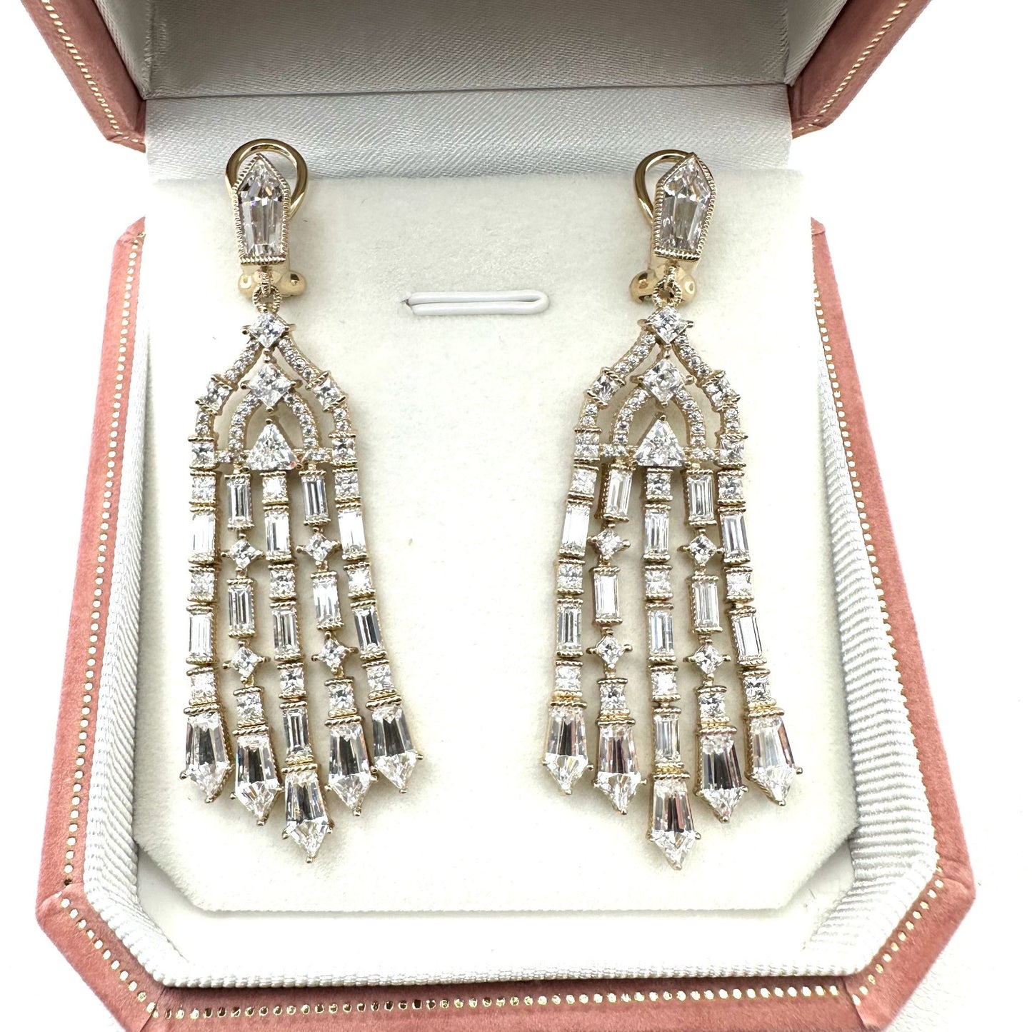 Cubic Zirconia Chandelier Pierced Earrings Gold Plated Sterling Silver