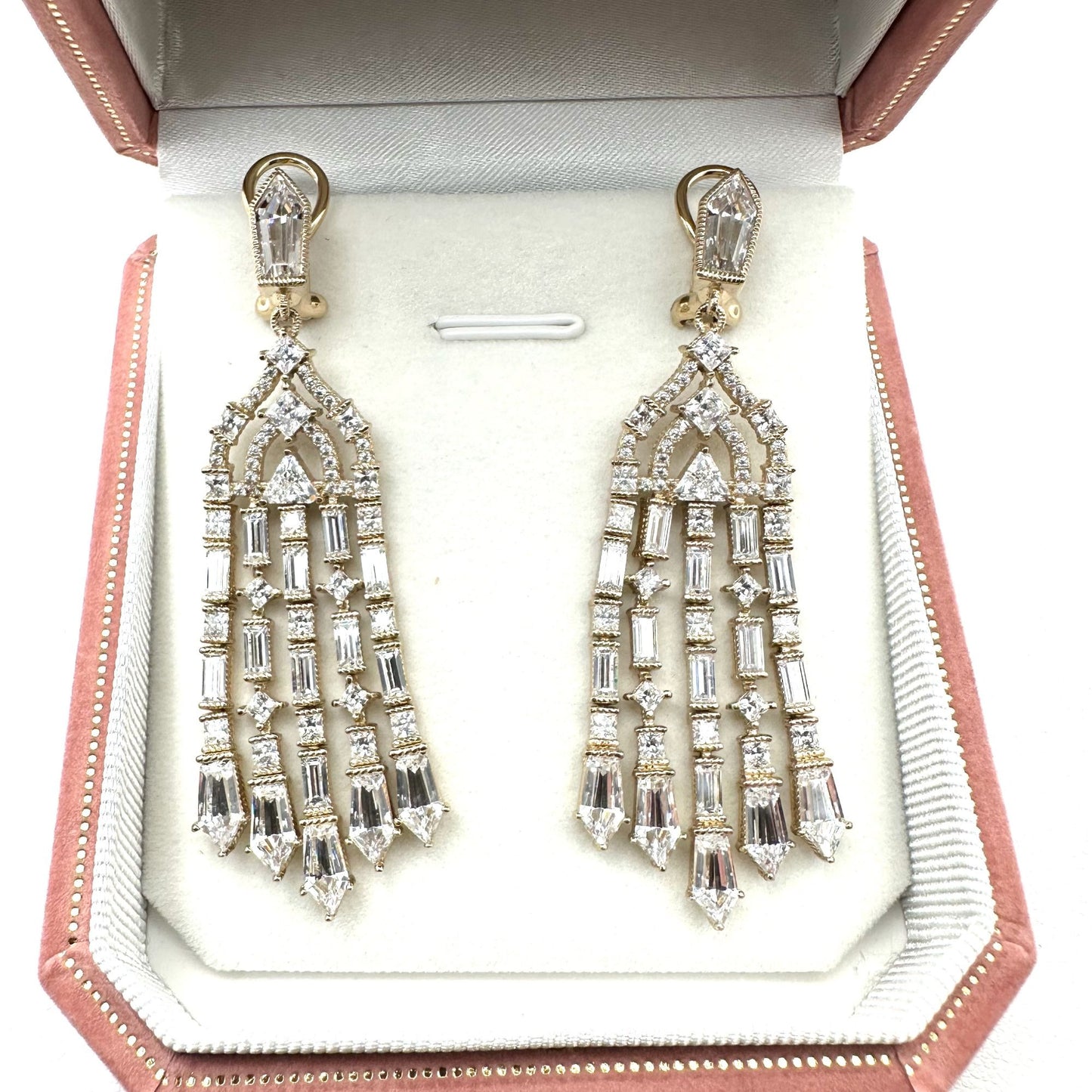 Cubic Zirconia Chandelier Pierced Earrings Gold Plated Sterling Silver