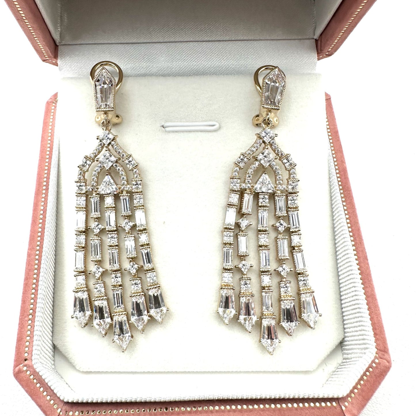 Cubic Zirconia Chandelier Pierced Earrings Gold Plated Sterling Silver