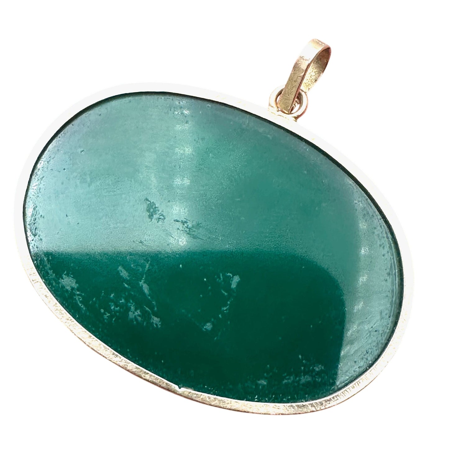 Vintage 14K Gold Green Gemstone Islamic Scripture Large Pendant