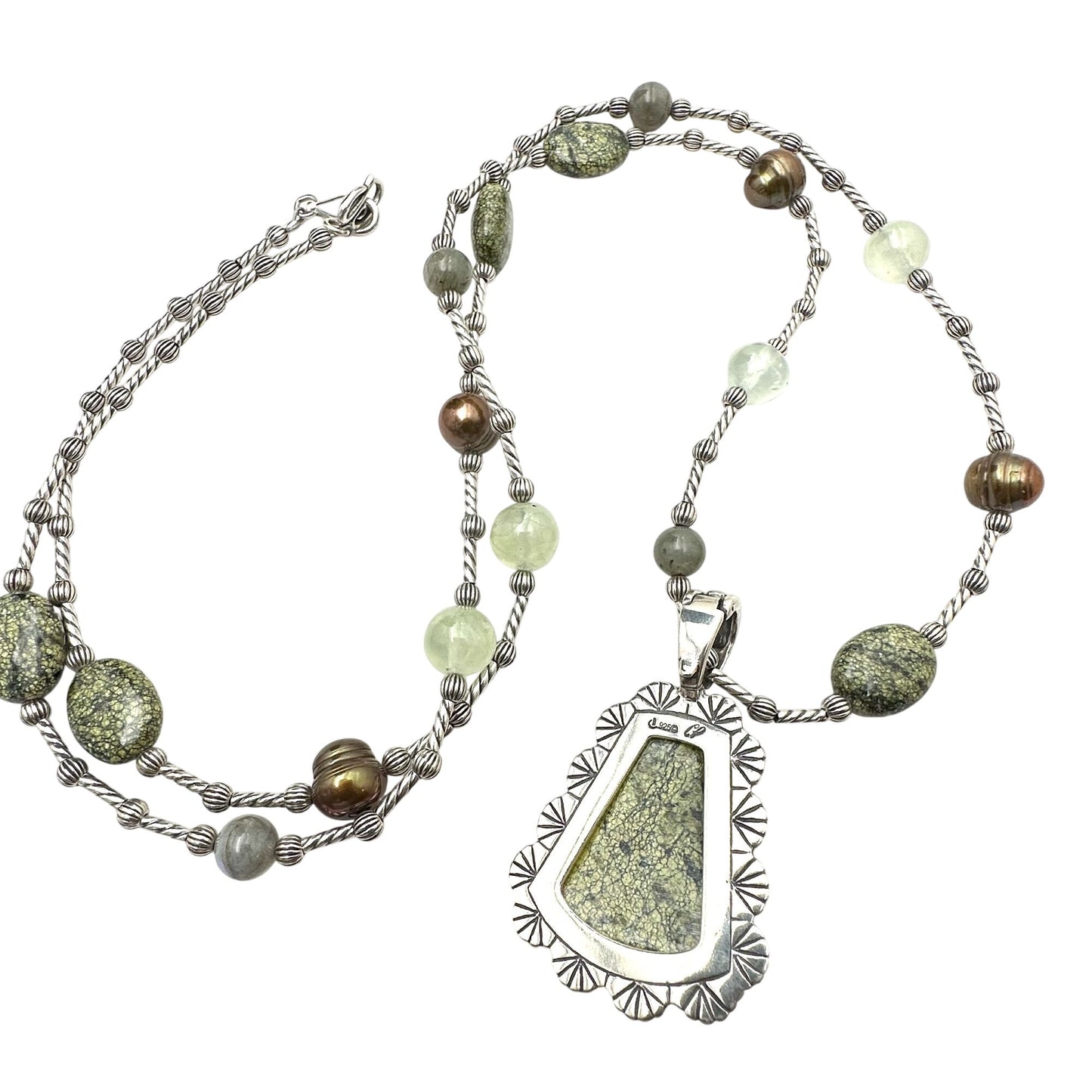Carolyn Pollack Green Serpentine Prehnite Sterling Silver Pendant Necklace