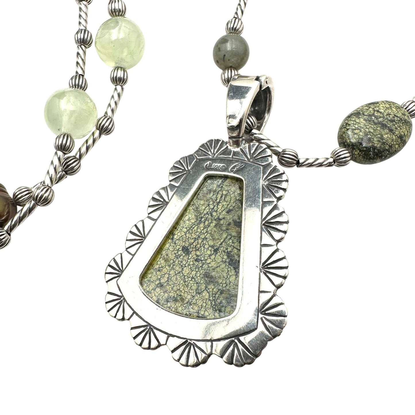 Carolyn Pollack Green Serpentine Prehnite Sterling Silver Pendant Necklace