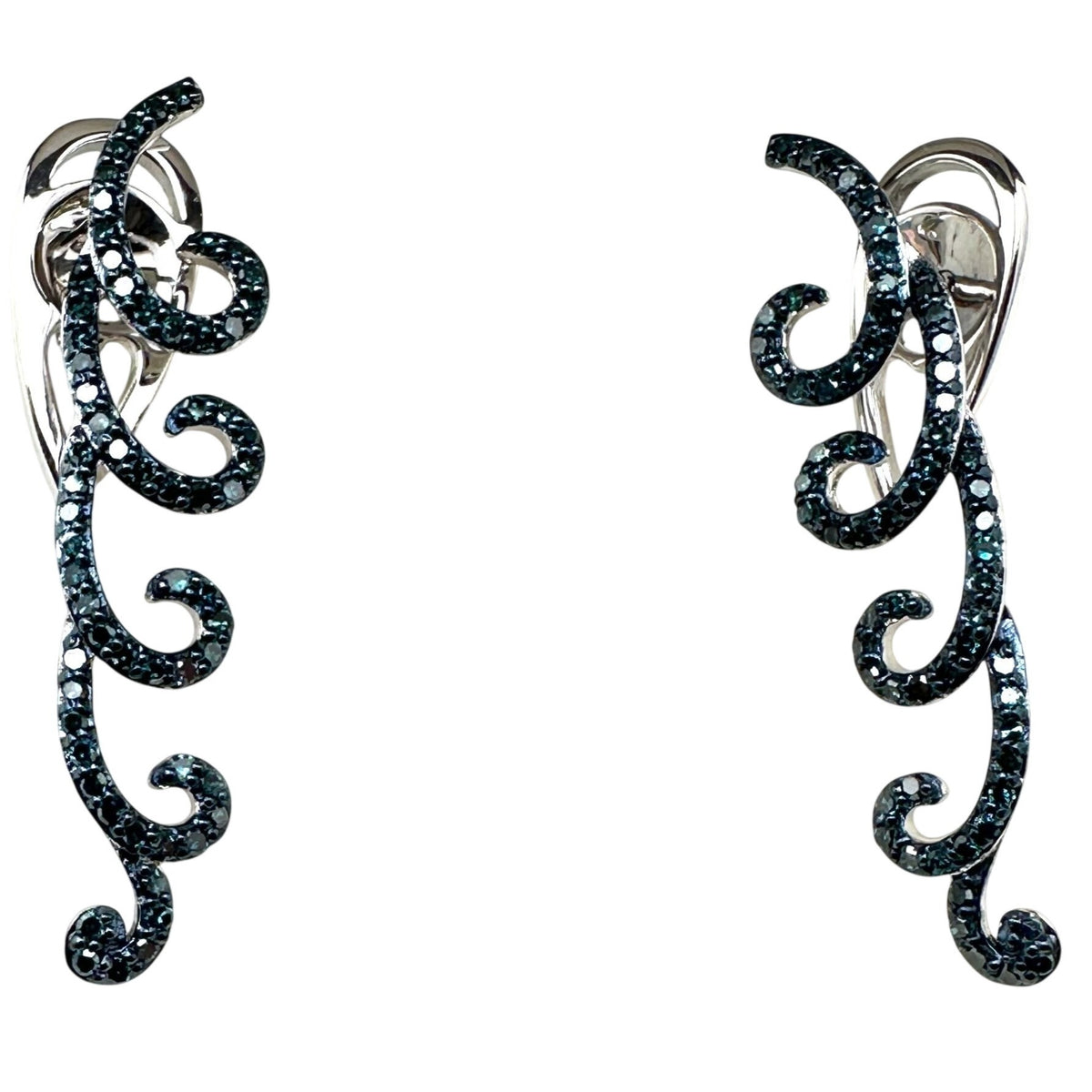 Blue Diamond Sterling Silver Pierced Earrings 1.5 Inch