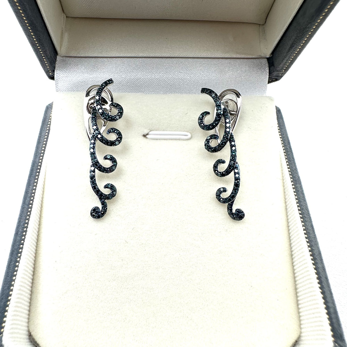 Blue Diamond Sterling Silver Pierced Earrings 1.5 Inch
