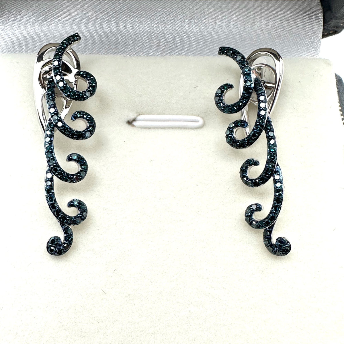 Blue Diamond Sterling Silver Pierced Earrings 1.5 Inch