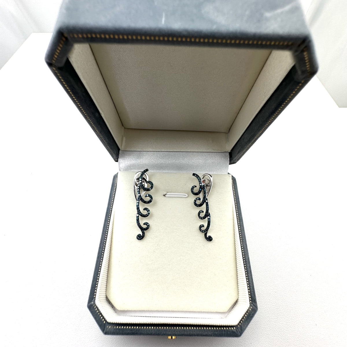 Blue Diamond Sterling Silver Pierced Earrings 1.5 Inch