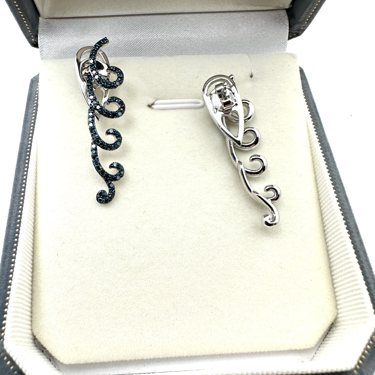 Blue Diamond Sterling Silver Pierced Earrings 1.5 Inch